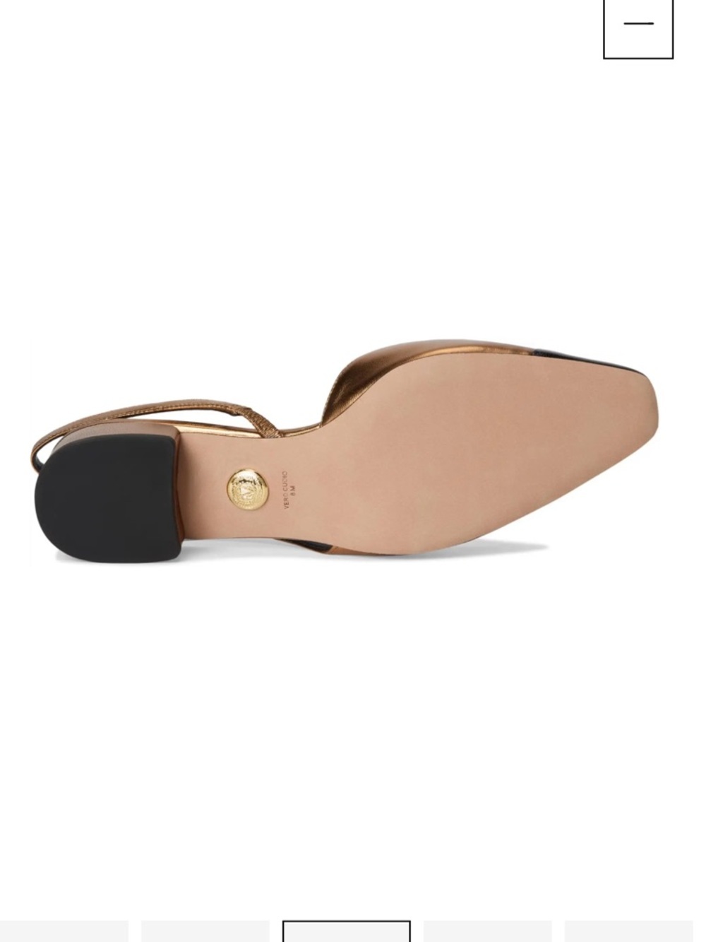 Metallic Bronze Slingback Block Heel Pumps with Black Cap Toe - Picture 8 of 9